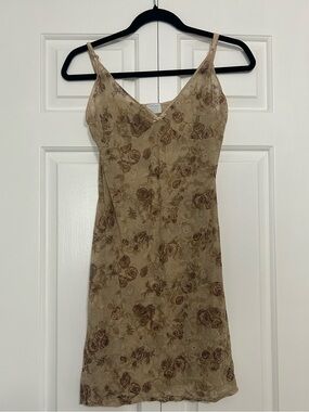 Vintage Y2K Suzy Shier Beige and Brown Floral Sheer Nightie